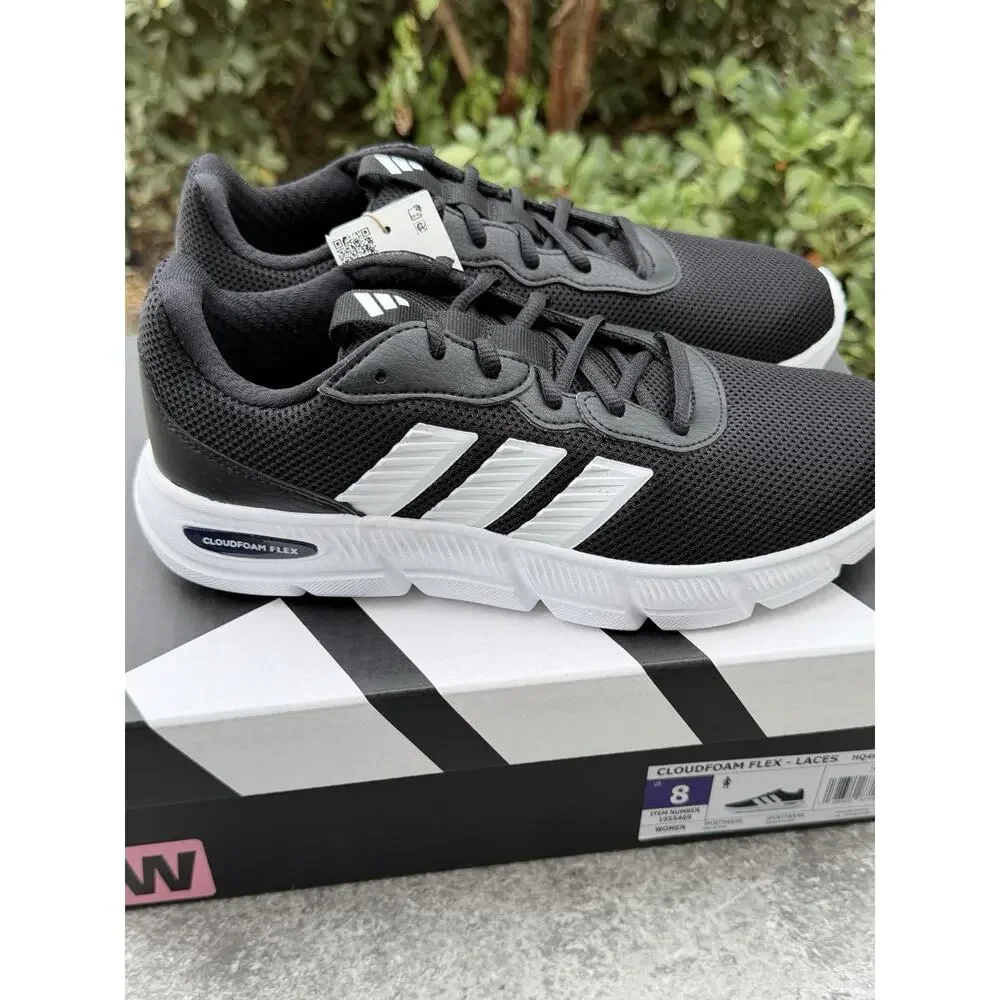 Adidas Arch Rise Cloudfoam Flex Laces Black Sneakers Women's 8 Wide Fit NWT